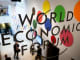 The World Economic Forum logo in Davos, Switzerland.