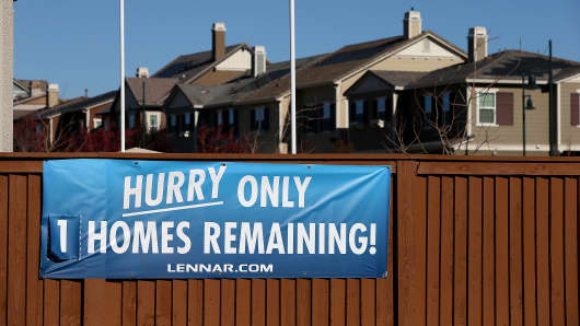 A sign advertising available homes is posted at a housing development in Dublin, California.