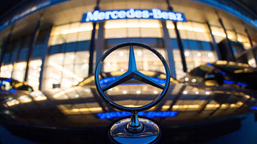 A Mercedes symbol is pictured in front of the Mercedes-Benz Shanghai office.