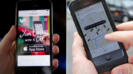 Lyft and Uber ridesharing car apps.