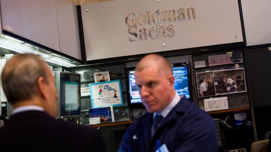 The Goldman Sachs booth at the New York Stock Exchange.