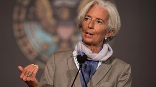 International Monetary Fund (IMF) Managing Director Christine Lagarde speaks at Georgetown University in Washington, on October 2, 2014.