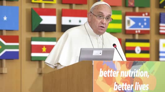 Pope Francis addresses the Food and Agriculture Organization of the U.N. staff during the Second International Conference on Nutrition in Rome, Nov. 20, 2014.