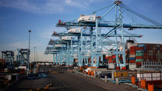 The rise of 'Made by China' in America: Container ships at the Port of Virginia APM Terminal in Portsmouth, Virginia.