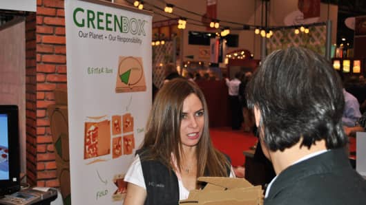 GreenBox, a convertible pizza box business co-founded by former financier Jennifer Wright-Laracy, distributes nationally and internationally.