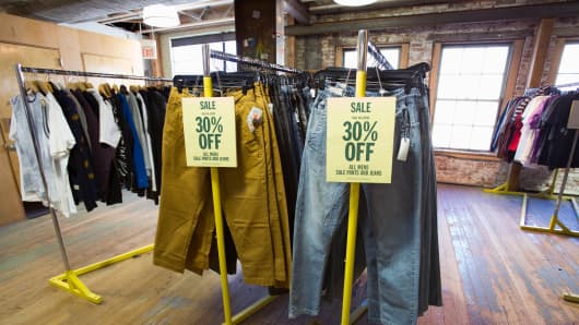 Pants for sale at an Urban Outfitters store in Pasadena, California March 6, 2015.