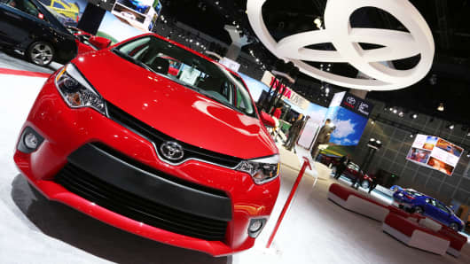 A Toyota Corolla LE is displayed during the LA Auto Show in Los Angeles, November 2013.