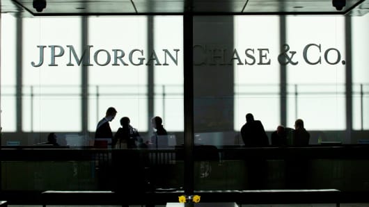 People inside JP Morgan headquarters in New York.