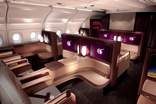 The Qatar Airways first class cabin
