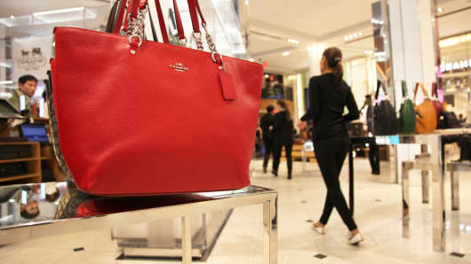 Coach handbags on display in Macy's, New York City.