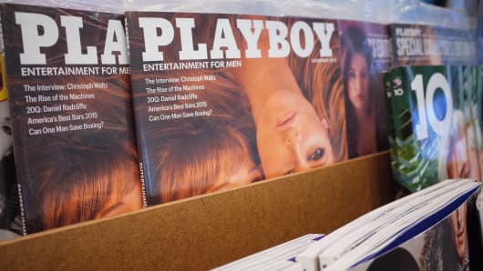 Playboy magazines at a bookstore in Bethesda, Maryland. height=298