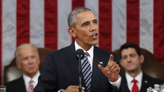President Barack Obama delivers his State of the Union address before a joint session of Congress on Capitol Hill January 12, 2016 in Washington, D.C.