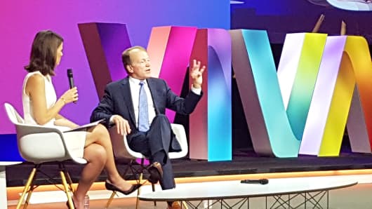 John Chambers, executive chairman of Cisco, speaks to CNBC's Nancy Hungerford on stage at the Viva Technology event in Paris on Thursday, June 30.