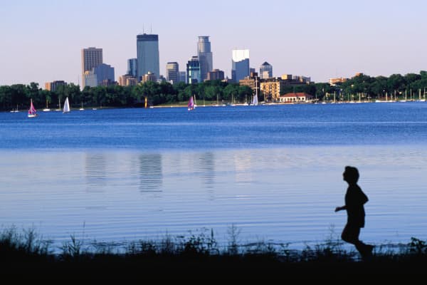 An early morning jog around Lake Calhoun, Minneapolis/St. Paul Minnesota.