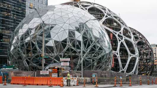Amazon Spheres under construction in Seattle, June 24, 2016.