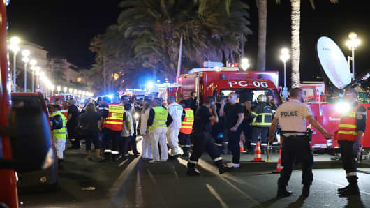A truck ploughed into a crowd in the French resort of Nice on July 14, leaving at least 60 dead and scores injured in an 'attack' after a Bastille Day fireworks display, prosecutors said on July 15, 2016.