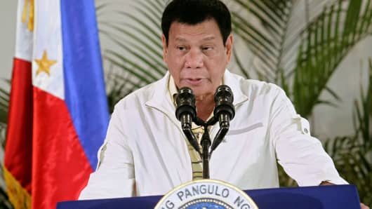 Philippine President Rodrigo Duterte delivers his pre-departure message before leaving for the Association of Southeast Asian Nations (ASEAN) Summit in Laos in Davao City, Philippines, September 5, 2016.