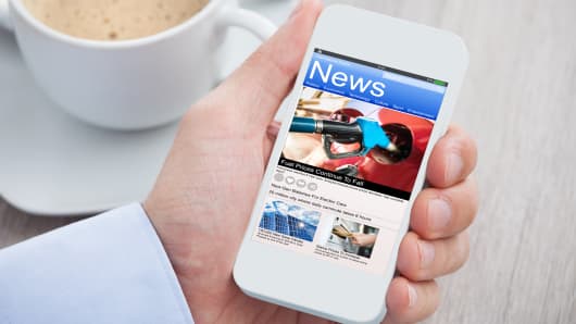Reading news on a smartphone