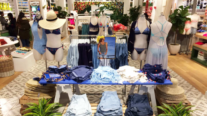 Aerie's swimwear selection at its SoHo pop-up store.