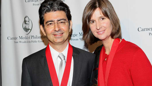 Pierre Omidyar and Pamela Omidyar attend the Carnegie Medal of Philanthropy 10th Anniversary Award ceremony at The New York Public Library