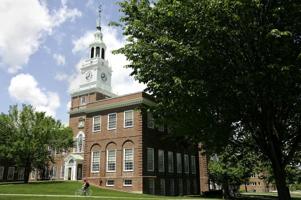 Baker Hall stands on the campus of Dartmouth College, the smallest school in the Ivy League, in Hanover, New Hampshire.