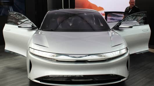 A Lucid Air on display at the New York Auto Show on April 13, 2017.