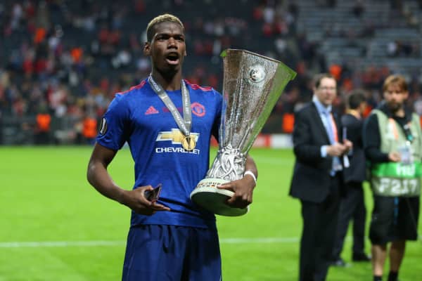 Paul Pogba of Manchester United celebrates after winning the Europa League on May 24, 2017