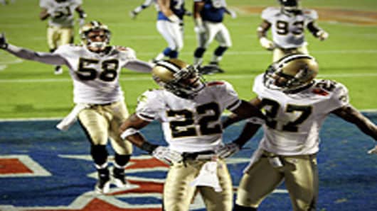 New Orleans Saints  after returning a interception for touchdown against of the Indianapolis Colts during Super Bowl XLIV at Sun Life Stadium in Miami Gardens, Florida.