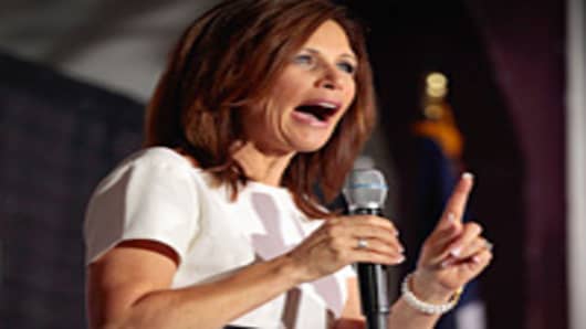 Republican presidential candidate Rep. Michele Bachmann (R-MN) addresses the Blackhawk County Republican annual Lincoln Day Dinner in Waterloo, Iowa.
