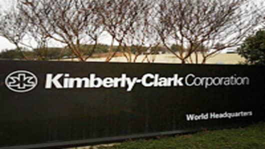 The entrance sign to Kimberly-Clark Corporation world headquarters campus in Irving, Texas, Sunday, Jan. 22, 2006. Kimberly-Clark Corp., maker of Kleenex tissues and Scott paper towels, announced Tuesday, Jan. 24, 2006 that fourth-quarter earnings tumbled 17 percent as one-time costs cut into profits, offsetting higher revenue. Earnings fell to $371.1 million, or 79 cents per share, from $445.3 million, or 91 cents per share, a year ago. Sales edged up 3 percent to $4.01 billion from $3.9 billio
