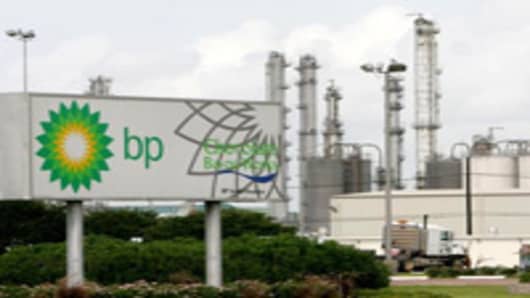A truck enters a BP chemical plant near Hitchcock, Texas
