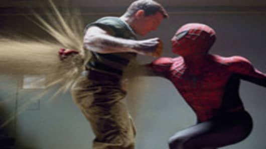 Actor Thomas Haden Church as Sandman in a battle with Spider-Man in a scene from "Spider-Man 3."