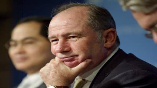 International Monetary Fund's Managing Director Rodrigo de Rato listens to a question during the closing press conference of the IMF World Bank annual meetings on Sunday, Oct. 3, 2004, in Washington. (AP Photo/Evan Vucci)
