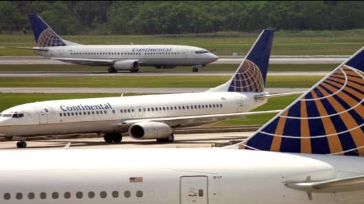 Continental Airlines planes at Houston Intercontinental Airport.