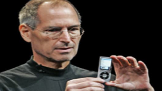 Apple CEO Steve Jobs introduces the new iPod Nano in San Francisco, Tuesday, Sept. 9, 2008.
