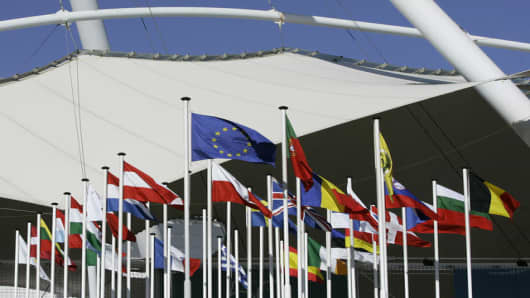 Flags of member states of the European Union.