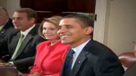 President Barack Obama in an Economic Stimulus meeting