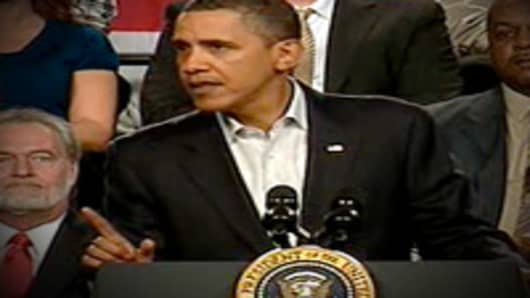 President Barack Obama addressing a town hall in Elyria, OH.