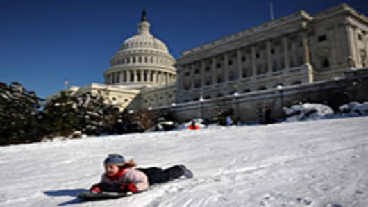 A snowy Capitol Hill in Washington, DC.