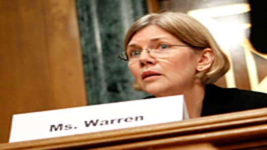 Panel Chair Elizabeth Warren listens during a hearing before the Congressional Oversight Panel that was created to oversee the expenditure of the Troubled Asset Relief Program (TARP).