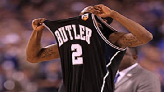 Shawn Vanzant of the Butler Bulldogs reacts after defeating the Michigan State Spartans 52-50 guring the National Semifinal game of the 2010 NCAA Division I Men's Basketball Championship in Indianapolis, Indiana.