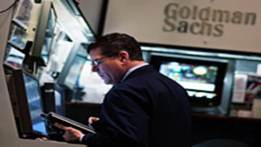 The Goldman Sachs booth on the floor of the New York Stock Exchange