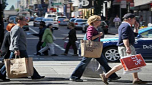 Shoppers in crosswalk