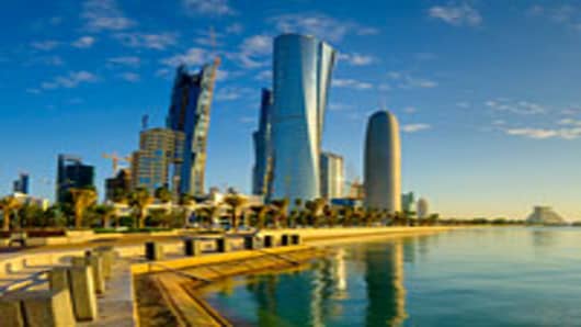 The Palm Tower, Al Bidda Tower, and The Burj Qatar in Doha, Qatar.