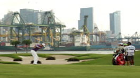 The Sentosa Golf Club overlooking one of the world's busiest ports in Singapore