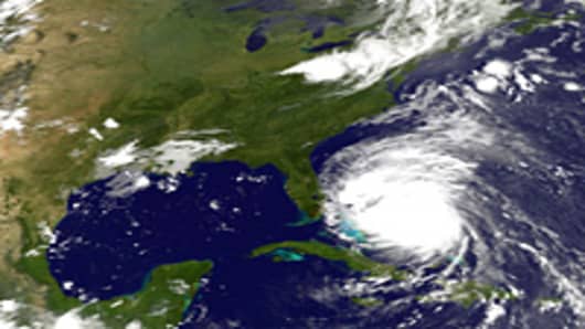 Hurricane In this handout satellite image provided by the National Oceanic and Atmospheric Administration (NOAA), shows Hurricane Irene on August 25, 2011 in the Caribbean Sea.