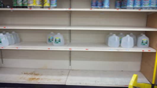 Shelves are nearly out of water at a grocery store in the Rockaways as people prepare for hurricane Irene which is expected to make landfall in New York City sometime late Saturday and early Sunday on August 26, 2011 in the Queens borough of New York.