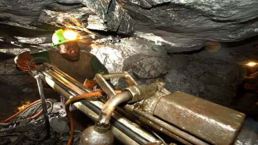 A miner at Vaal River gold mine, operated by AngloGold Ashanti in Klerksdorp, South Africa