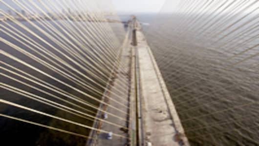 The Bandra-Worli sea link, also know as the Rajiv Gandhi Sea Link, in Mumbai, India.