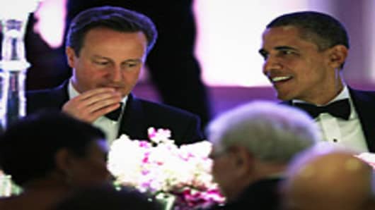U.S. President Barack Obama hosts British Prime Minister David Cameron for a state dinner at  the White House March 14, 2012 in Washington, DC.
